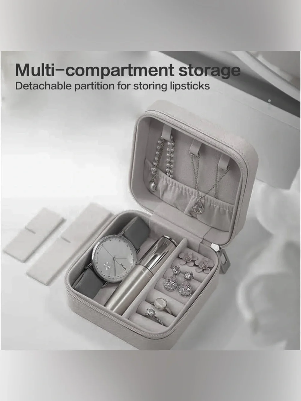 Compact Black Jewelry Travel Case with Pink Interior-NWT